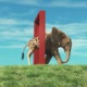 Elephant walking through a red frame and becoming a giraffe, symbolizing transformation and perspective shift