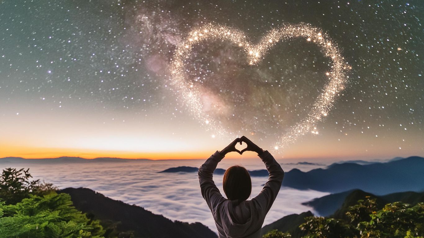 Person forming a heart shape with their hands under a starry sky, symbolizing what’s real in us during the holiday season.